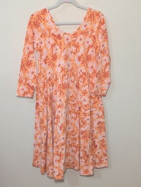 Alice + Ames Ballet Dress in Aurora Orange + White Floral Stretchy Girls Size 10